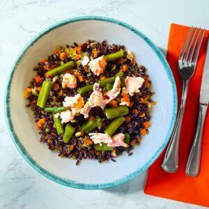 Riso nero integrale con salmone, carote ed asparagi - 330 g