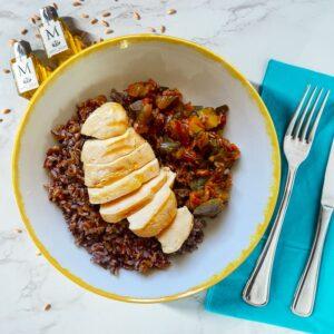 Poulet au riz rouge et caponata - 330 g